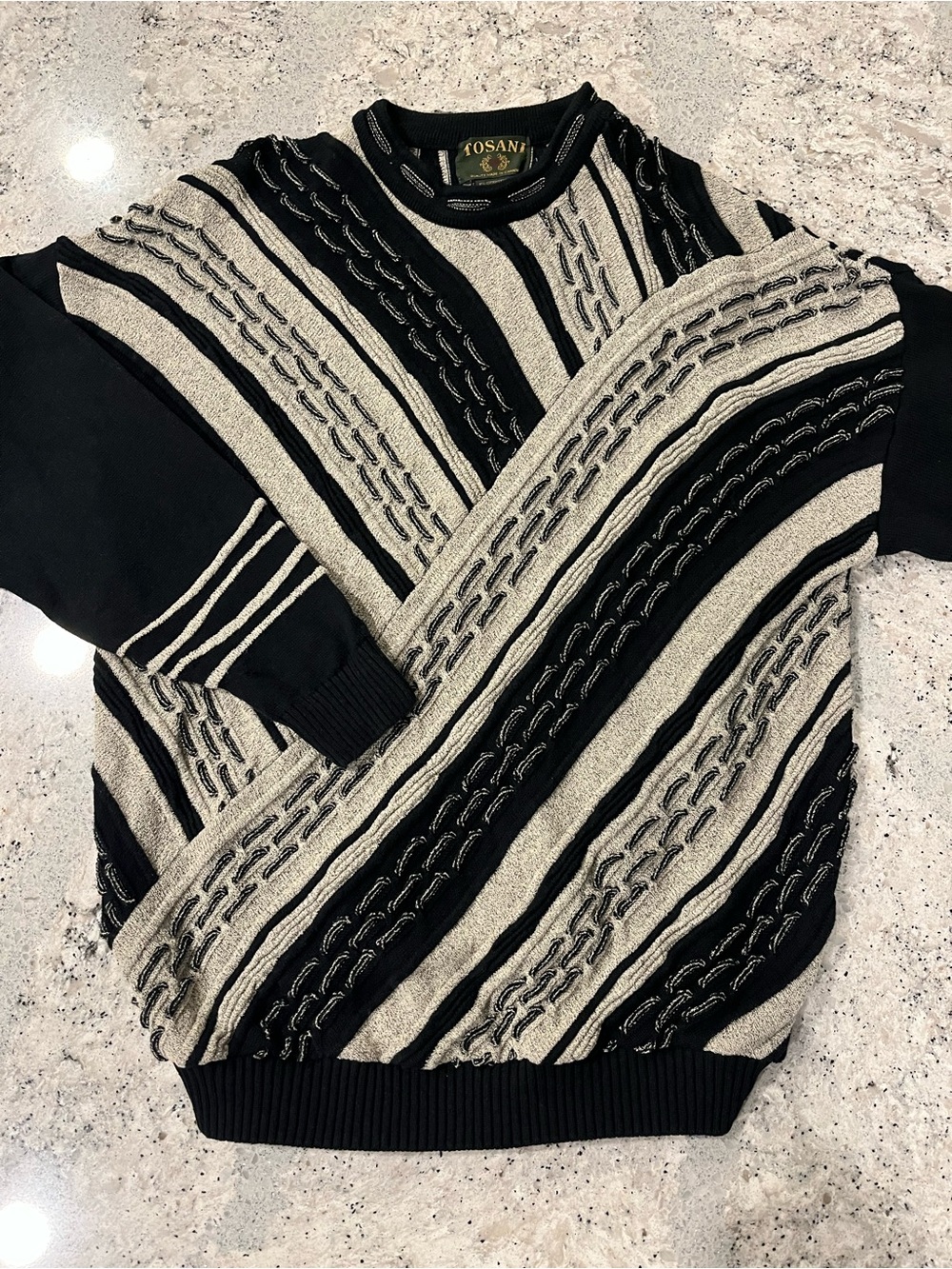 Vintage Tosani Black & Cream Striped 3D Knit Sweater